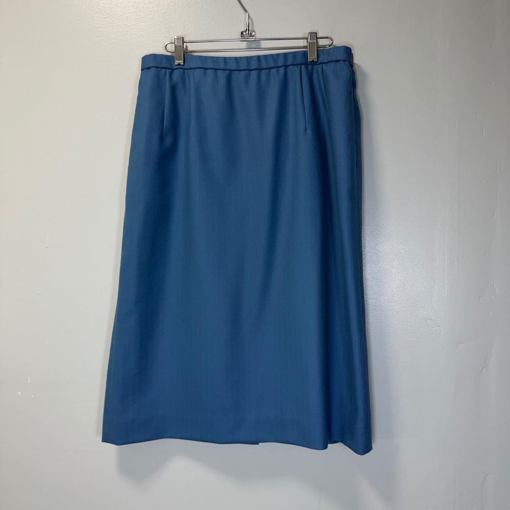 Pendleton Blue 100% Virgin Wool Herringbone Suit Skirt Sz 12 Made inโ USA Pocket